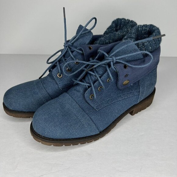 DailyShoes Women’s Blue Denim Boots Sweater-Top Ankle Booties Size 8.5 - Picture 1 of 8